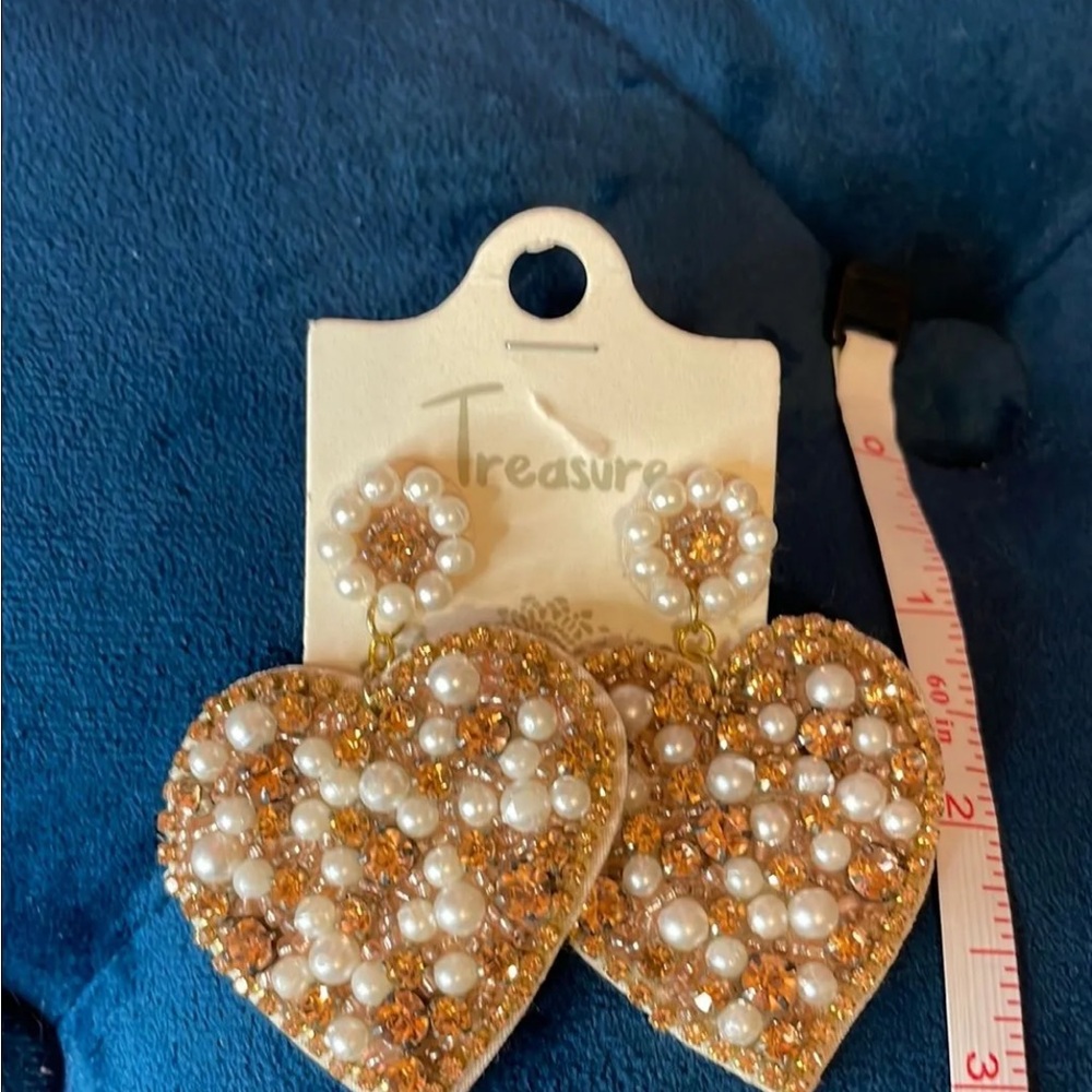 Gold and Pearl Heart Earrings